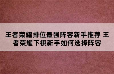 王者荣耀排位最强阵容新手推荐 王者荣耀下棋新手如何选择阵容